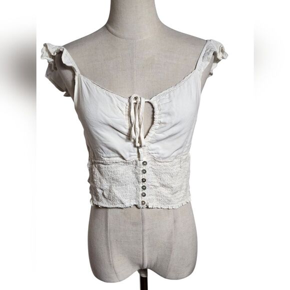 Wild Fable Off White Ruffled Crop Top - Picture 1 of 7